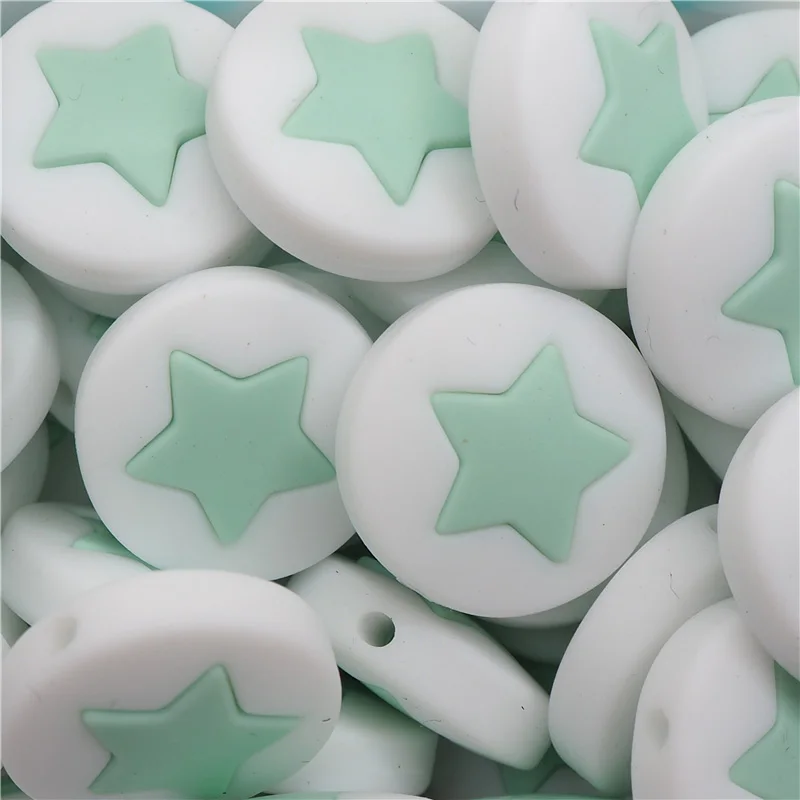 Mint Chenkai 10 шт. Силиконовые Прорезыватели для зубов бусины звезда круглый пирог Прорезыватели для зубов качество еды для DIY младенческой цепочка для прорезывания зубов подарок аксессуары - Цвет: Mint