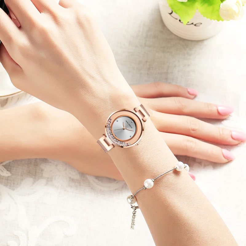 MINIFOCUS женские часы люксовый бренд модные женские часы водонепроницаемые Relogio Feminino Rose Montre Femme Золото Нержавеющая сталь Новинка