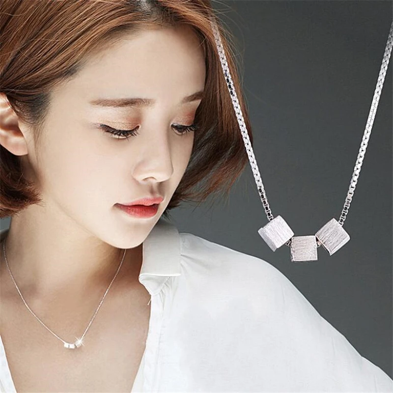 

100% Sterling Silver Jewelry Drawing Square Pendants Necklaces Fashion Sterling-Silver-Jewelry Choker Necklace For Women Collars