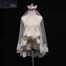 Veu De Noiva цвета слоновой кости шампанского свадебная вуаль кружевной край фата невесты