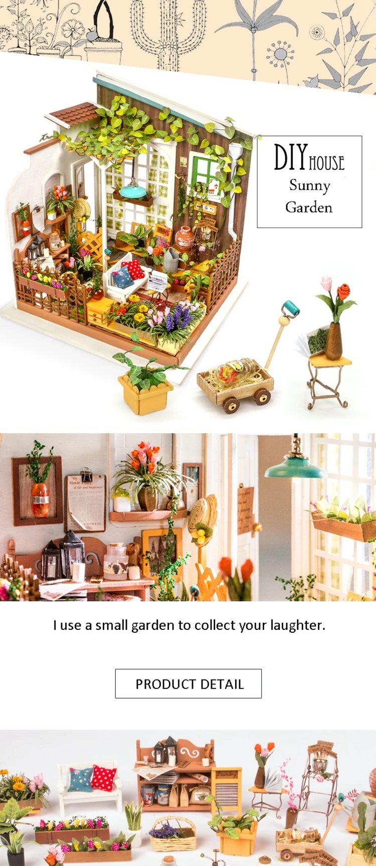 Robud DIY миниатюрный дом Миллер сад Деревянный Кукольный дом с мебели poppenhuis игрушки для детей, лучшие подарки для девочек