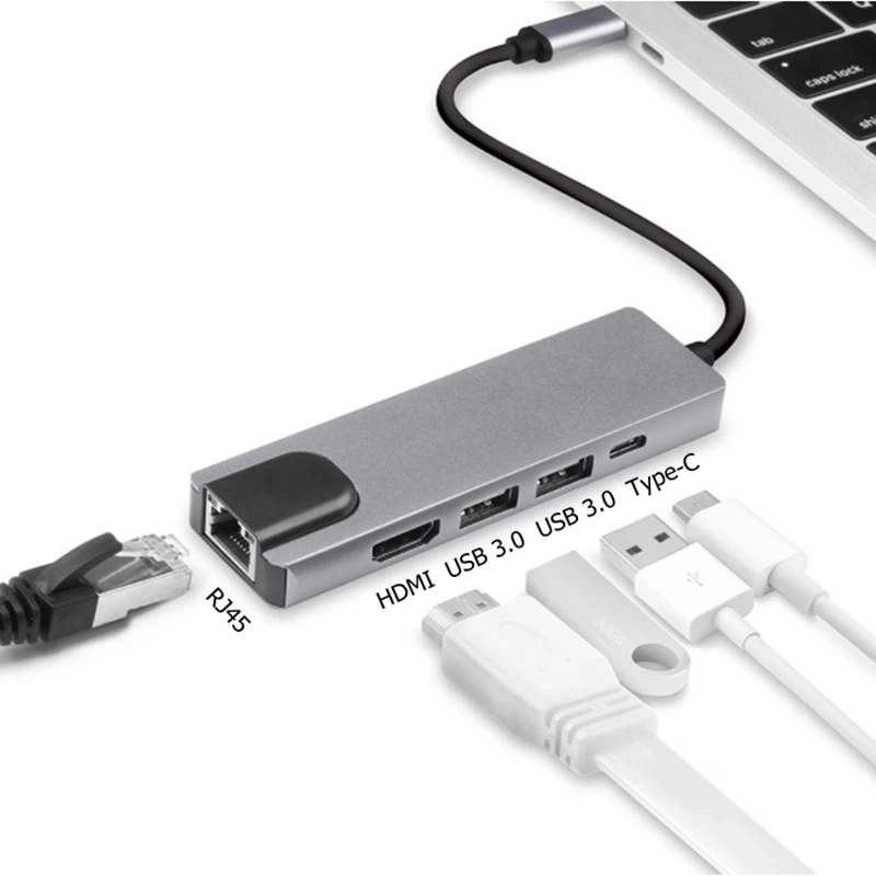 Устройство для чтения карт памяти Trumsoon Type C к RJ45 Gigabit Ethernet HDMI VGA SD TF Кабель USB 3 0 Aux
