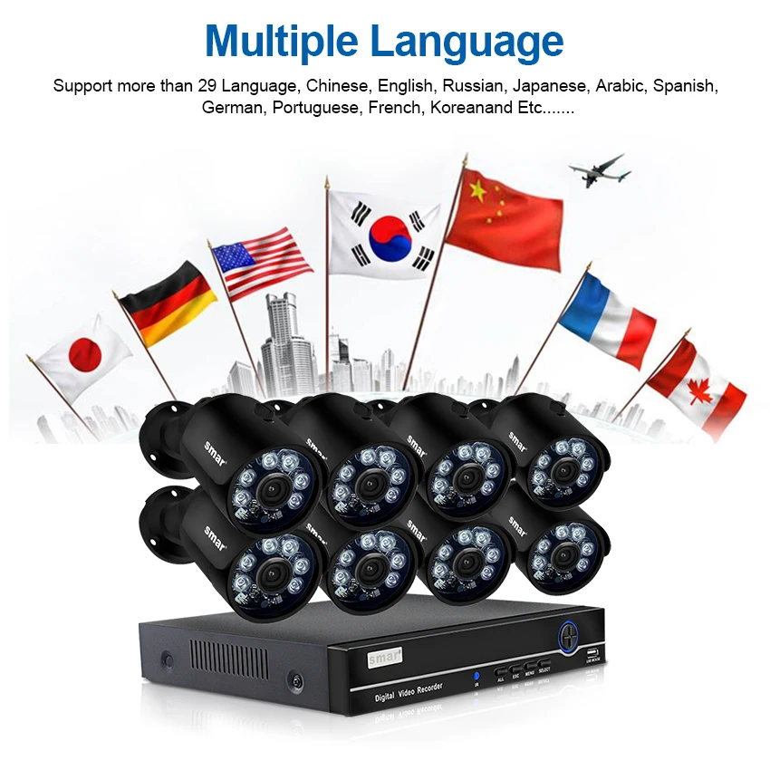Smar H.265 8CH 1080P HDMI POE NVR комплект CCTV система безопасности металлическая 2MP ИК наружная