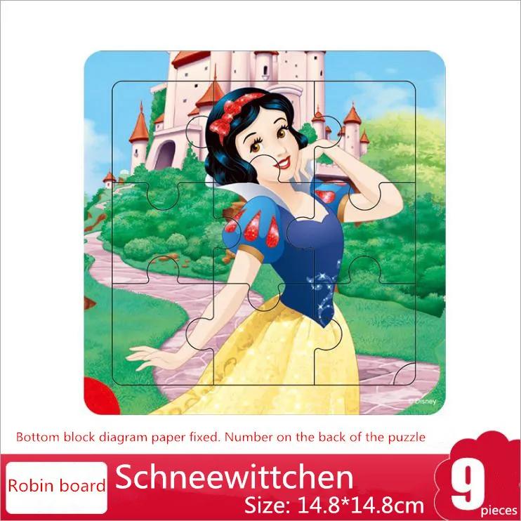 9 pieces Горячая Дисней Принцесса игрушка 9/16 шт деревянный игрушечный динозавр принцесса лед рама со снежинками головоломка замороженный мальчик и для девочек подарок на день рождения - Цвет: 9 pieces