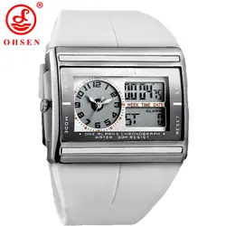 Мода 2016 года площади электронная светодиодный Часы OHSEN бренд двойной цифровой и аналоговый Для мужчин сигнализации спортивные кварцевые