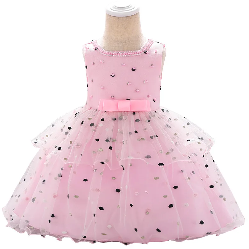 

Nail Bead Wave Dot Flower Boy Princess Dot Mesh Yarn Fluffy Embroidery Square Lead Baby Wash Dress Kids Party for Girl Clothes