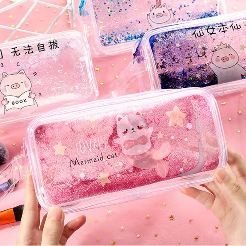Милый прозрачный чехол карандаш вместительная сумка Kawaii блестящий ручка для