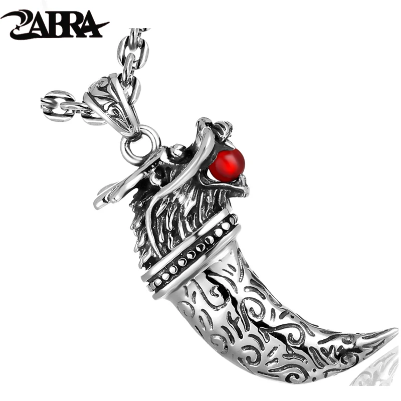 ZABRA Dragon Head Bite Red Stone Wolf Fang Vintage Pendant Men Steampunk Retro 925 Sterling Silver Gothic Male Animal Jewelry ZABRA Dragon Head Bite Red Stone Wolf Fang Vintage Pendant Men Steampunk Retro 925 Sterling Silver Gothic Male Animal Jewelry