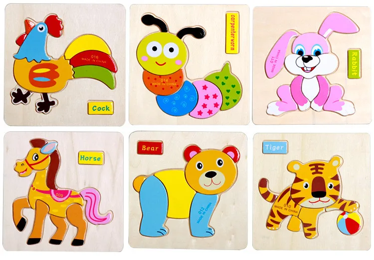 Деревянные 3D пазлы, деревянные игрушки для детей, Мультяшные пазлы с животными, развивающие игрушки для детей