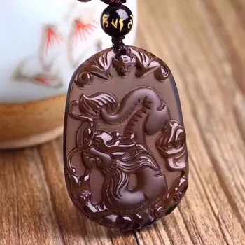 

Natural ice species obsidian zodiac dragon pendant +6 mm ice color bead chain ob2745#