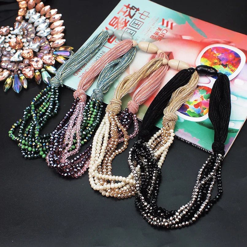 MANILAI, массивное Ожерелье Из Шелковой веревки, многослойное ожерелье с кристаллами для женщин, колье ручной работы, вечерние ювелирные изделия