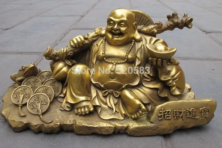 

Free Shipping Free Shipping China Refining Brass Lucky Wealth Fortune Maitreya Buddha statue