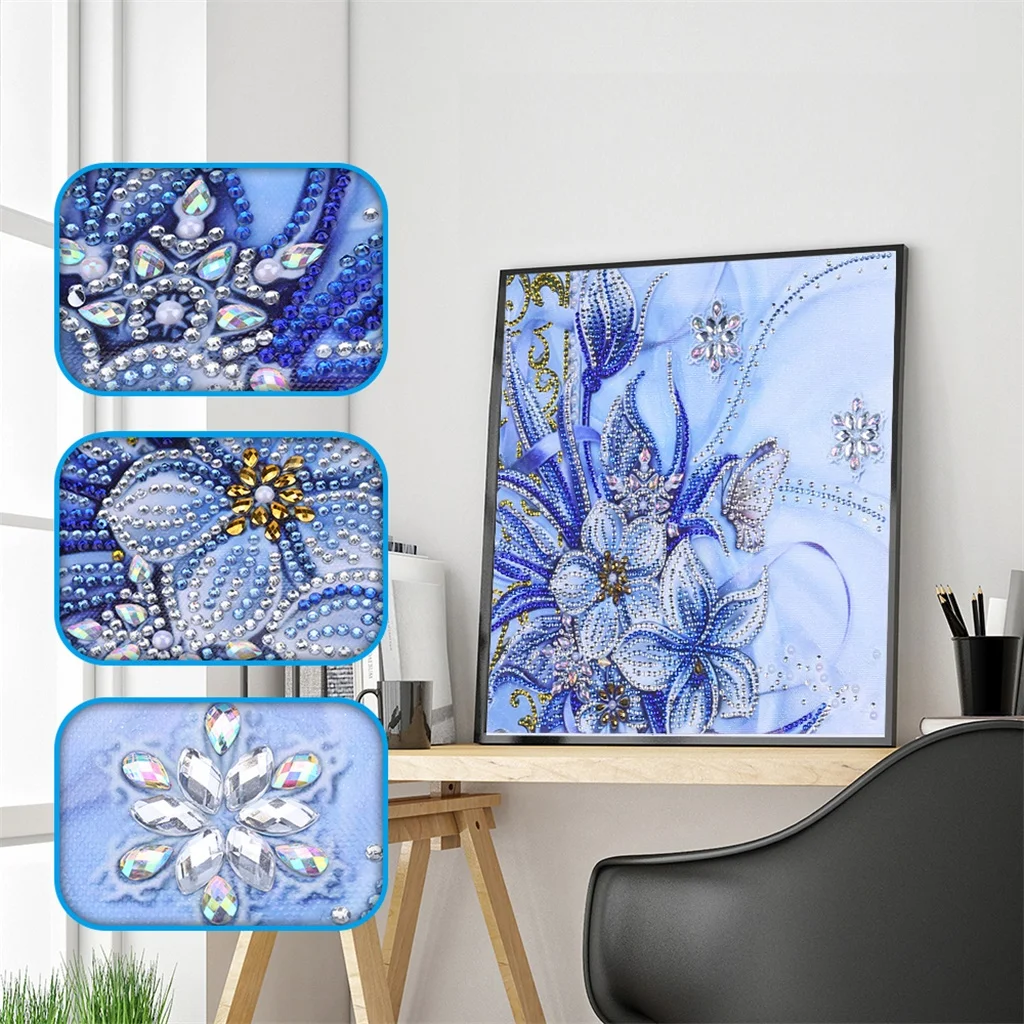 

Blue Flower Pattern Special Shaped Diamond Painting DIY 5D Partial Drill Cross Stitch Kits Crystal Multicolor Peinture Diamant