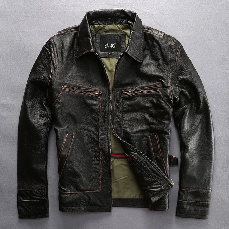 70% OFF mens cow leather clothing male cattle leather jacket slim genuine cowhide leather motorcycle rider jacket
