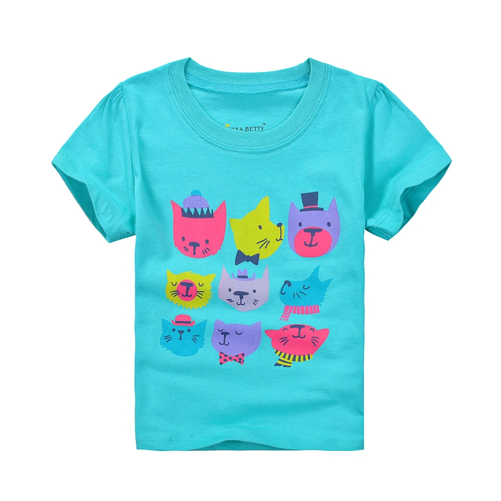 Baby Girl Tees Short Sleeve Shirt Sky Blue Color T shirt Cartoon Animal