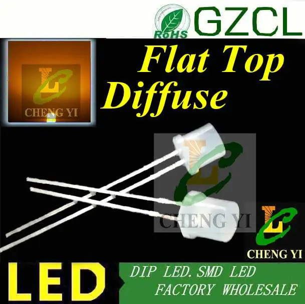 585 595нм желтый плоский Топ 5 мм DIP LED белый диффузный ламповый бисер 2 0 В диод (CE &