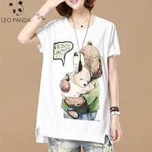 Летняя новая модная женская футболка размера плюс с коротким рукавом женская одежда с круглым вырезом Милая футболка с рисунком медведя LJJ008