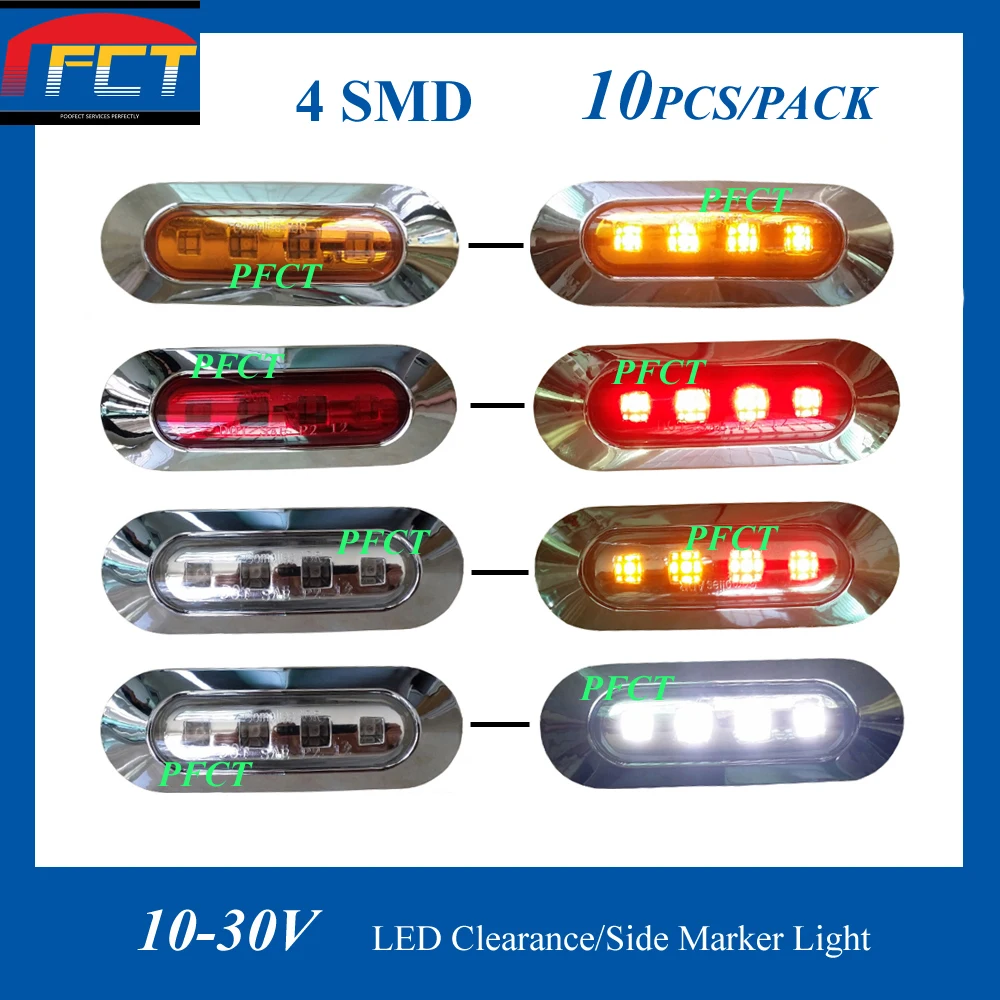 10pcs Multi volt 10 30V LED Clearance Side Marker Light with Chrome