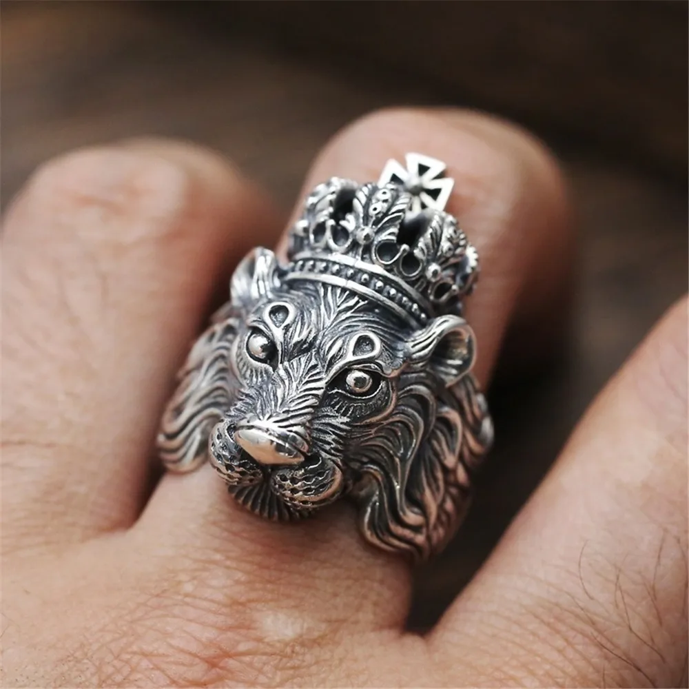 

Vintage Crown Lion Feng Arrogance Rough Male Fund Silver Ring Wedding Stainless Steel Fun Rings In Jewelry For Men Bague Homme