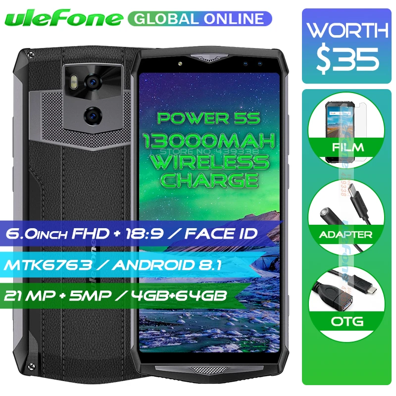 

Ulefone Power 5S 13000mAh 4G Smartphone 6.0" FHD MTK6763 Octa Core Android 8.1 4GB+64GB 21MP Wireless charger Mobile Phone Face
