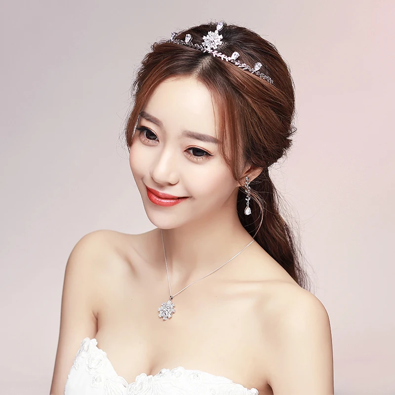 4PCS/Set Zircon Jewelry Sets Clear Cubic Zirconia Snowflake Crown Necklace Ring with Earrings Princess Bridal Wedding Bijoux New | Украшения