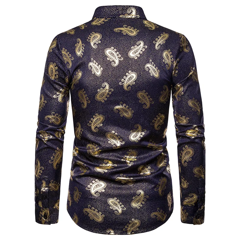 Роскошная золотая рубашка с орнаментом Пейсли Мужская Chemise Homme 2019 брендовая белая мужская рубашка с длинными рукавами и воротником-стойкой