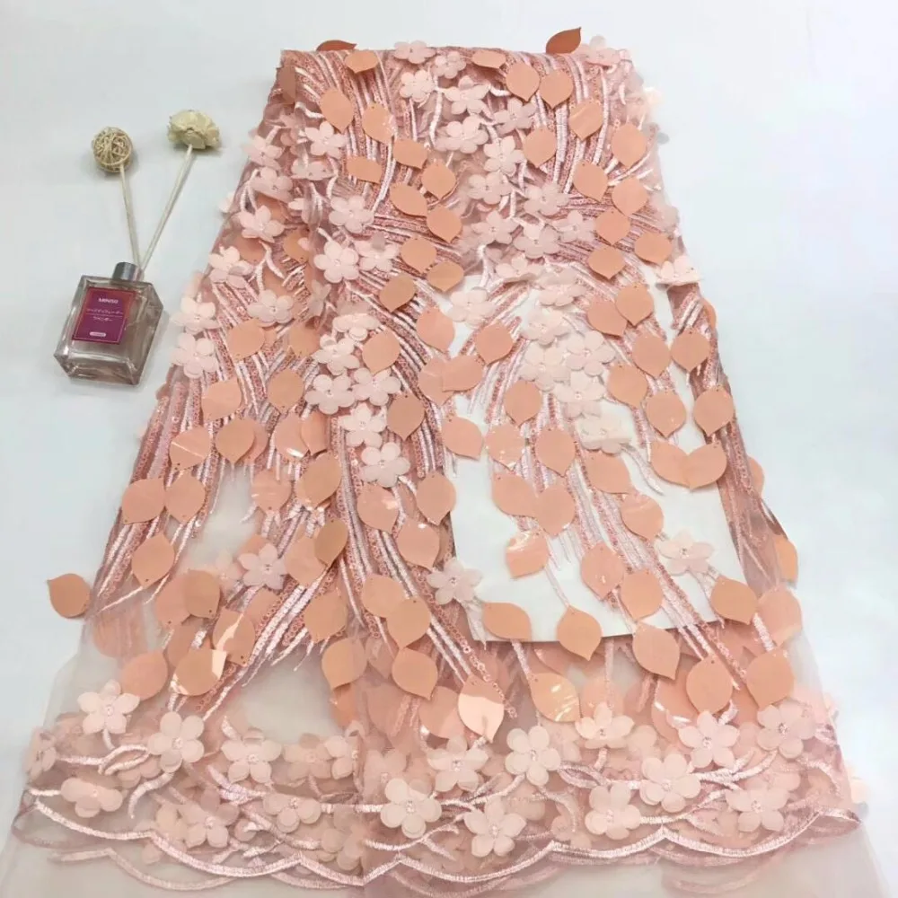 

New French Nigerian sequins net 3d lace,African tulle mesh Sequence lace fabric high quality for wedding dress 5yards/lot Orange