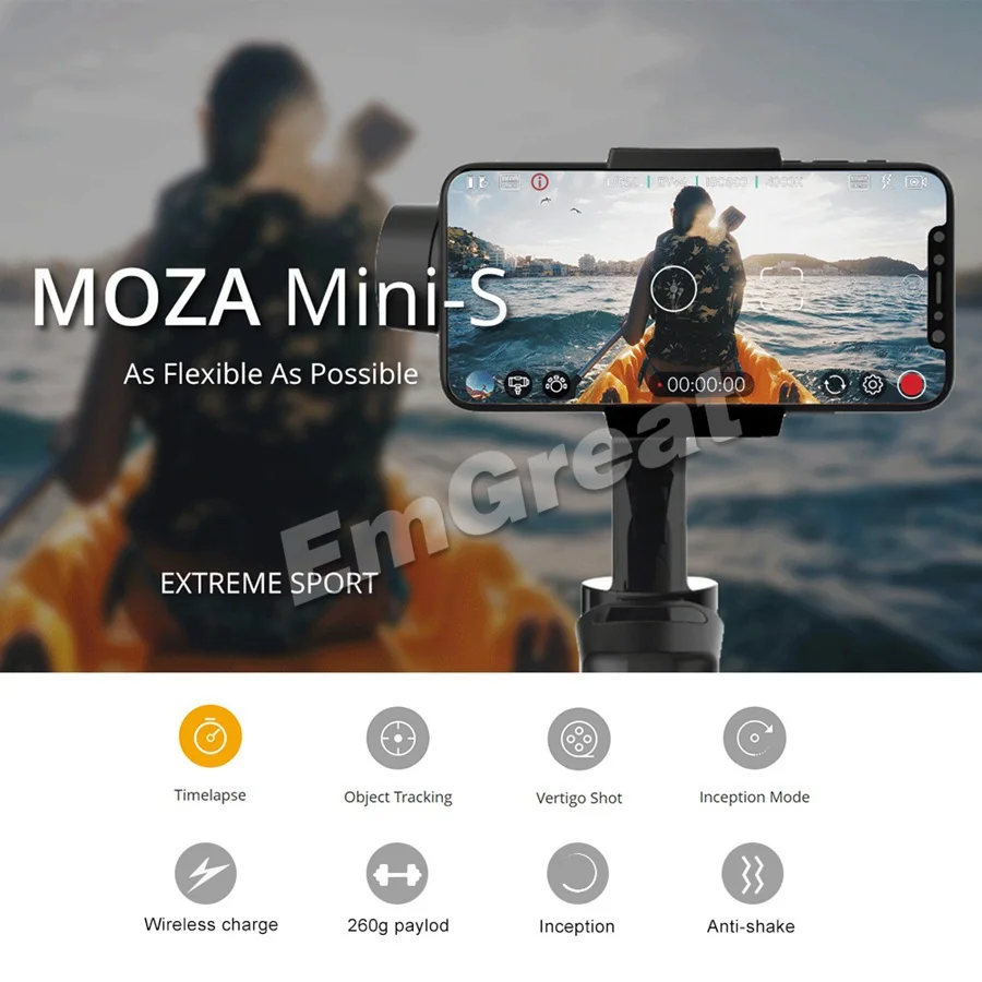 Moza Mini-S Mini S Foldable Pocket-Sized 3-Axis Handheld Gimbal Stabilizer for iPhone XS Max GoPro