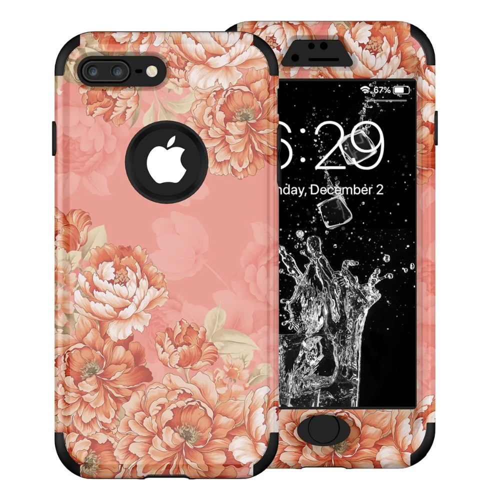 

3 in 1 Shockproof Case for iPhone 8 7 6s Plus Heavy Duty Full-Body Protective Cover for Apple iPhone X XR XS Max Flower