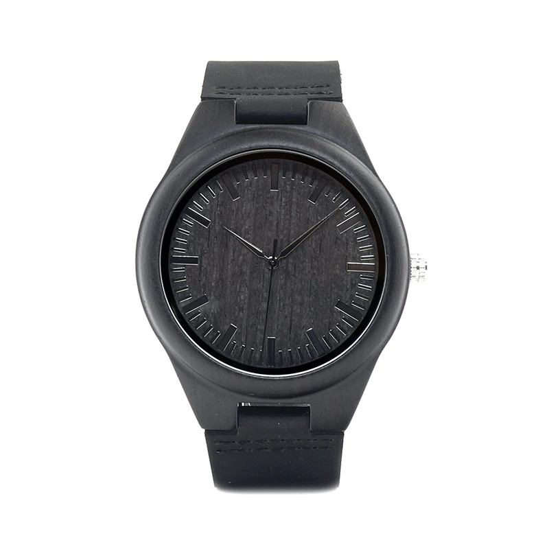BOBO BIRD WD26 Mens Design Brand Luxury Black Wooden Watches Real Leather Quartz Watch for Men Natural Ebony Wood Drop Shipping