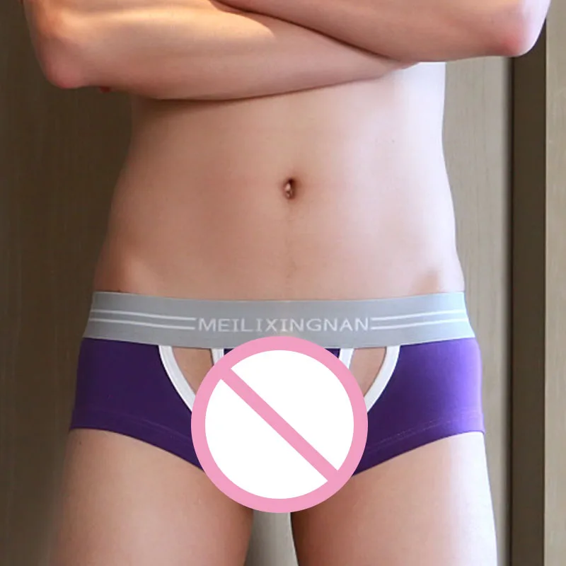 Хит, сексуальные мужские трусы, мужское нижнее белье, низкая талия, эротические боксерские шорты для геев, боксеры, открытая промежность, с мешочком для пениса, Homme Cueca - Цвет: purple