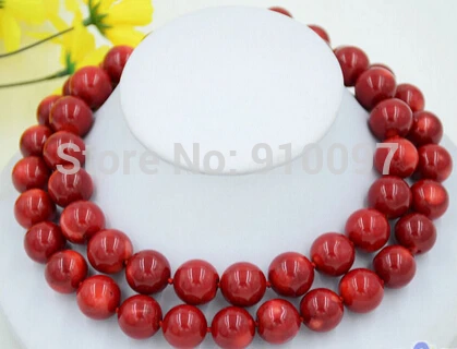 

DD free shipping > AA++ Real 32" 16mm round red coral bead necklace