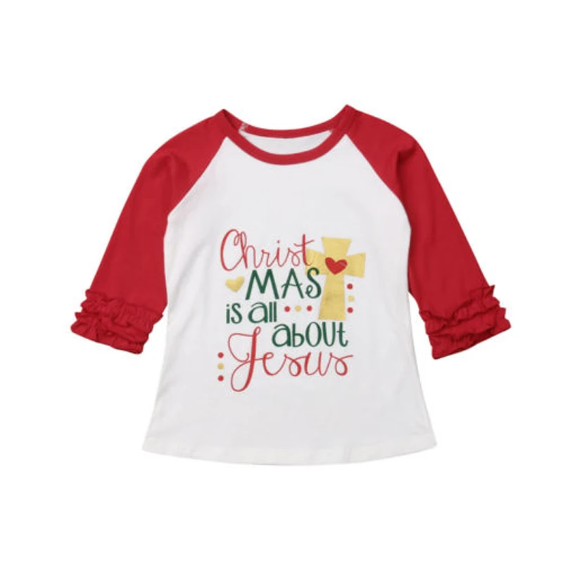 

FOCUSNORM Toddler Baby Girls Christmas Clothes Long Sleeve Tops Print Letter T Shirt Cotton Costume