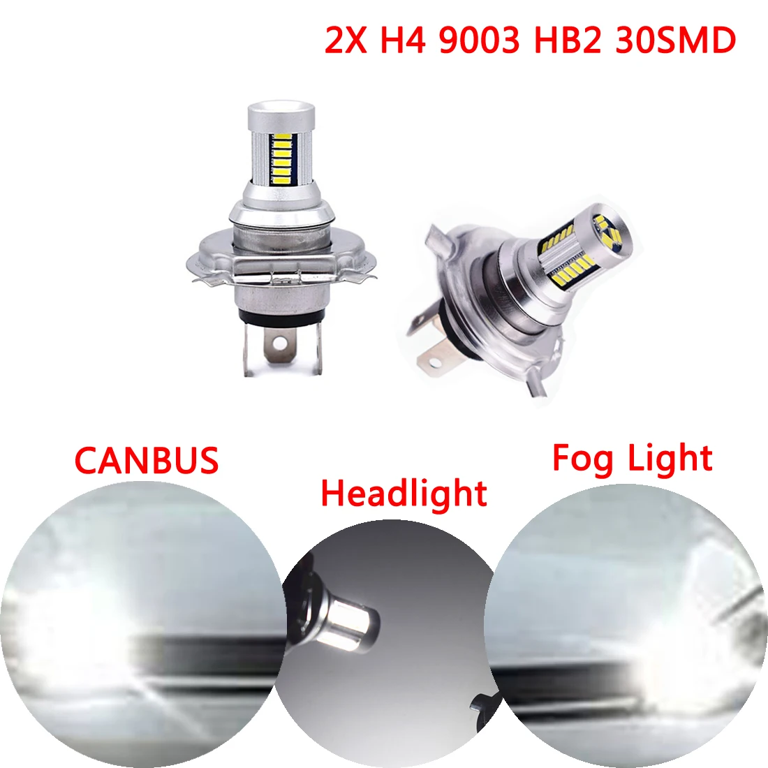 Dongzhen 2X белый Автомобильный светодиодный H4 HB2 4014 30SMD противотуманные лампочки