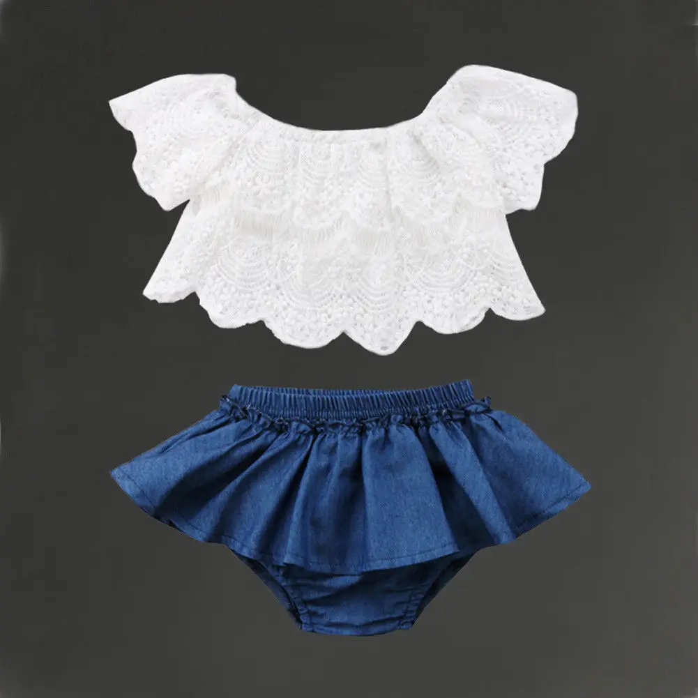 Одежда для малышей Модная одежда девочек однотонная Цвет с цветами кружево +