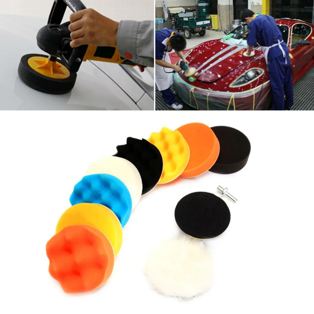 11Pcs 3"5"6"7"Car Polish Pad Sponge Buffing Polishing Waxing Pad Kit