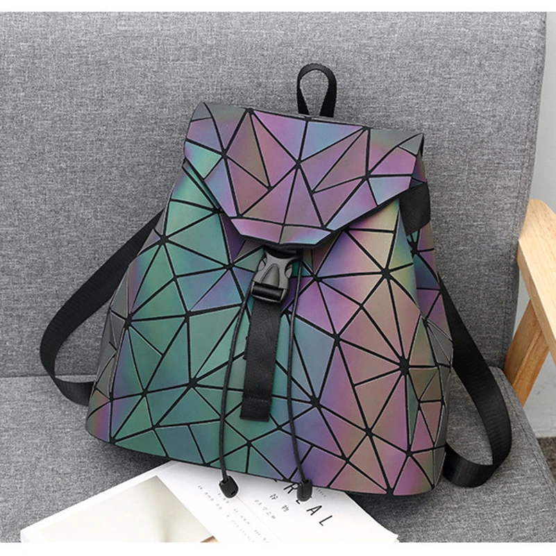 Nevenka Luminous Backpack Women Leather Geometric Backpacks Diamond Lattice Backpack Travel Girls Casual Daypacks Fashion 201801