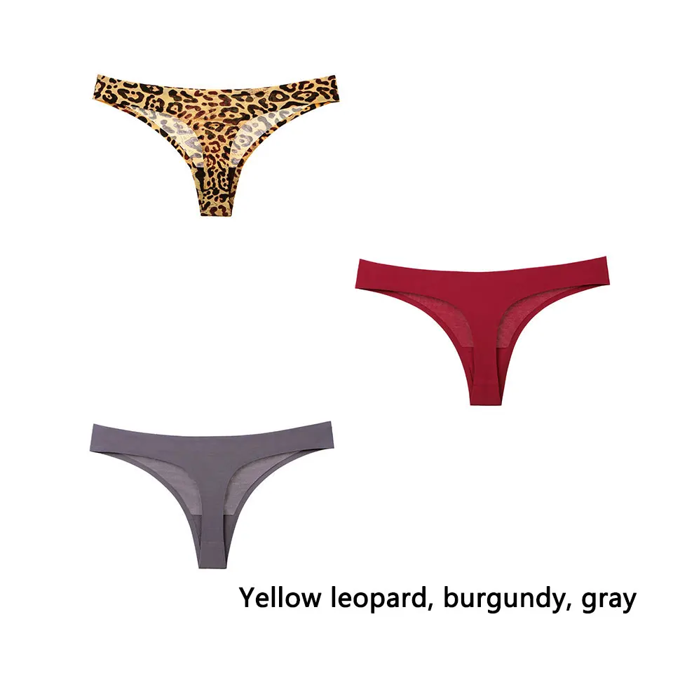 3Pcs/Lot New Hot Sexy Thong Women Panties Seamless Ultra Light Lingerie Ultra Thin Soft Underwear Female Low Waist G String - Цвет: Yellow L-Burgun-Gray