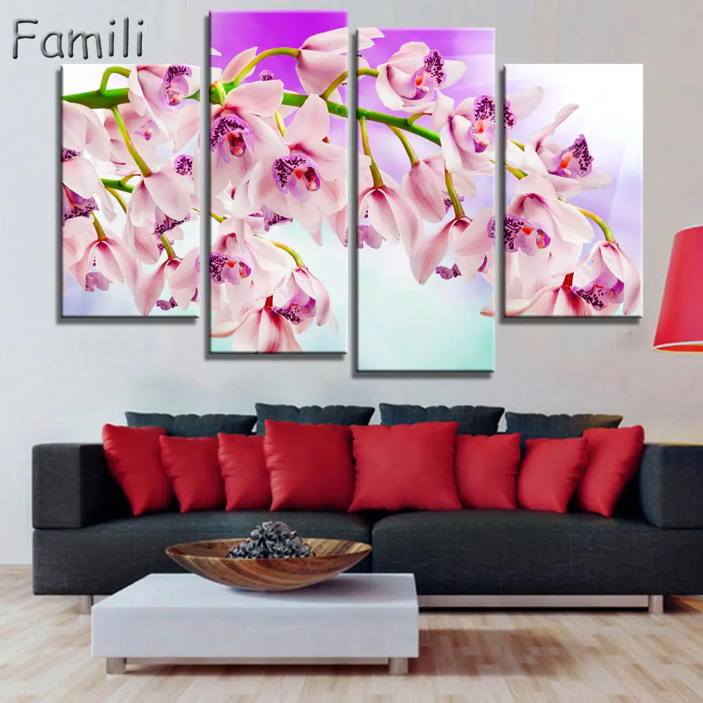 Печать плакат холст стены искусства орхидеи украшения искусства маслом модульные картины на стене гостиной КУАДРОС(без рамки) 4 шт - Цвет: Светло-серый