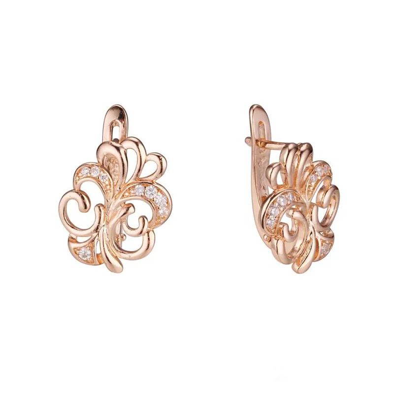 

Fashion Jewelry Women 585 Rose Gold Color Flowers With Crystal Drop Earrings