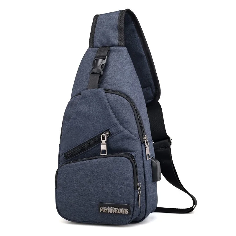 

USB Charging Connection Crossbody Bag Men Waterproof Solid Polyester Chest Packs Male Casual Men's Single Shoulder Bags