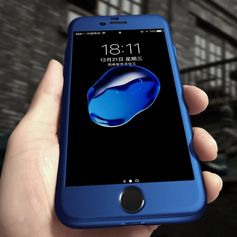 

360 Degree Full Body Protection Cover Show Logo Case For iPhone 5 5S SE 6 6S 7 Plus 6S Plus Armor Cases W/ Tempered Glass