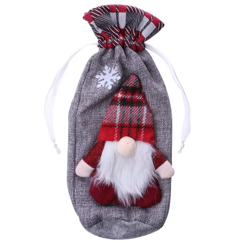 0 Linen Felt Christmas Red Wine Bottle Cover Bag Kitchen