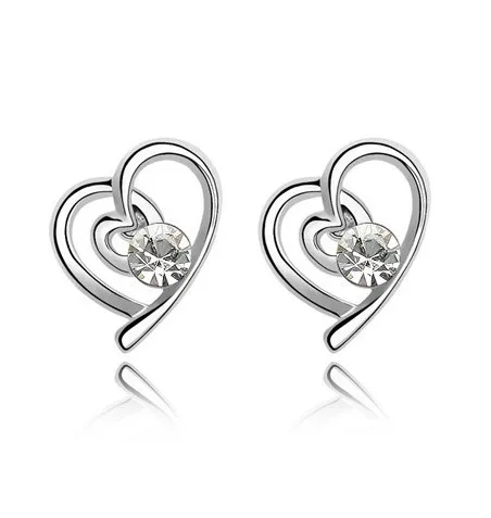

Fashion Austrian Crystal Stud Earrings Gold Color Plated Heart Design New Girls Women Jewelry 1125