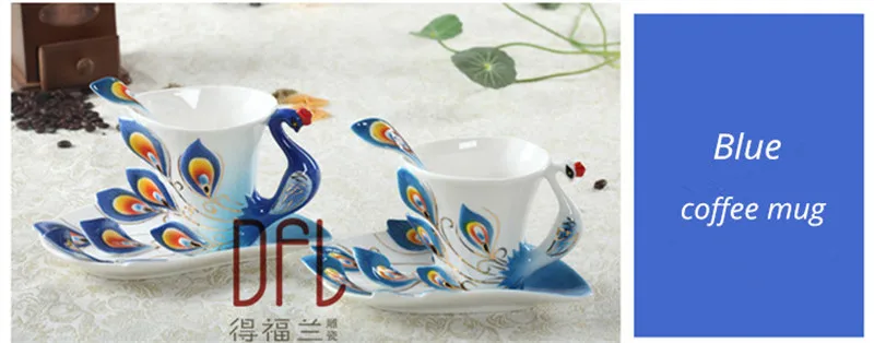 Эмалированные кофейные кружки Procelain чайные чашки и кружки с блюдцем ложкой Павлин Лебедь дельфины Европейский Стиль Марка креативная посуда для напитков