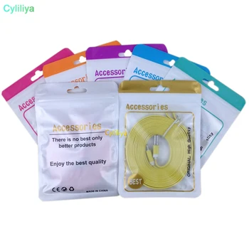 

500pcs Android Apple mobile phone accessories packaging zipper bag with hang hole for earphone data cable charger adapter