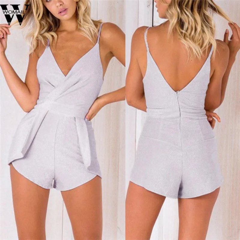 Женские летние сексуальные jumpsuites Sexy Boho ремень v-образным вырезом спинки праздник PlaysuitBeach комбинезон сексуальный комбинезон челнока x3054