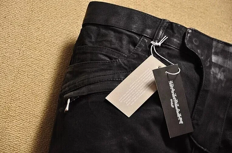 Wax Coated Biker Denim Jeans Slim fit 4