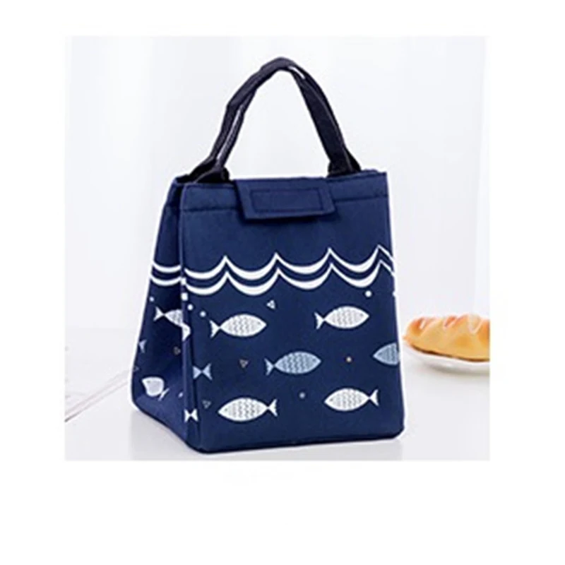Мультяшная парусиновая практичная маленькая Портативная сумка для льда, водонепроницаемая сумка-холодильник, сумка для ланча, отдыха, пикника, упаковка, Bento Box, Термосумка для еды - Цвет: Темно-синий