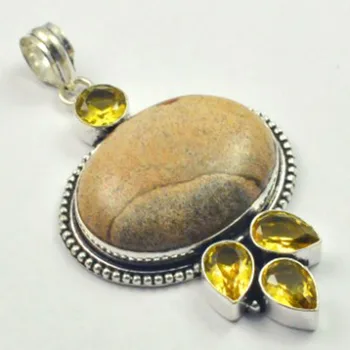 

Picture Jaspers & Citrines Pendant Silver Overlay over Copper, Total Length: 65mm , P4128